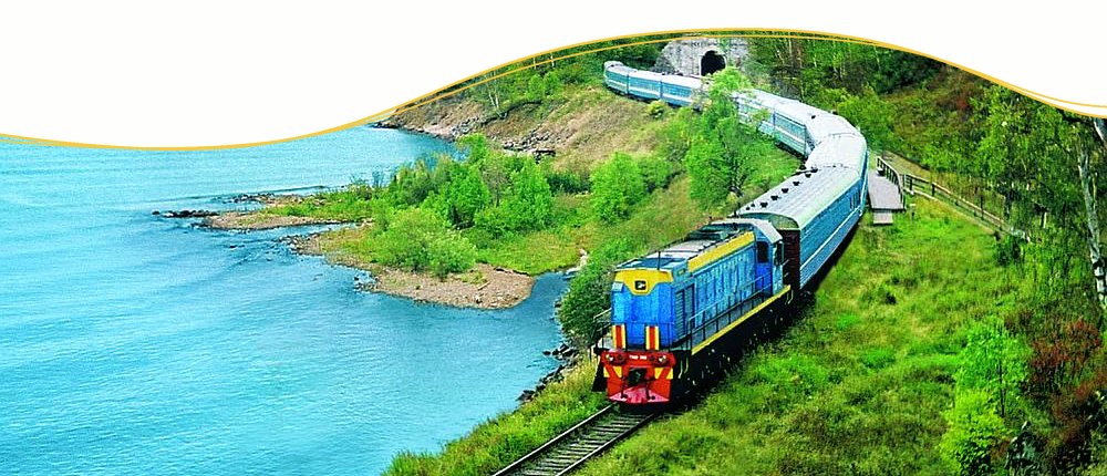 Transsibirische Eisenbahn am Baikalsee, Russland Transsibirische Eisenbahn am Baikalsee, Russland